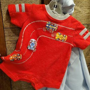 Baby Connections 0-3M Romper Shorts Boy Cars Red